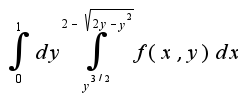 $\int_{0}^{1}dy\int_{y^{3/2}}^{2-\sqrt{2y-y^2}}f(x,y)dx$