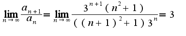 $\lim_{n\rightarrow \infty}\frac{a_{n+1}}{a_{n}}=\lim_{n\rightarrow \infty}\frac{3^{n+1}(n^2+1)}{((n+1)^2+1)3^{n}}=3$