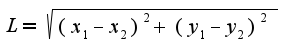 $L=\sqrt{(x_1-x_2)^2+(y_1-y_2)^2}$