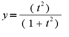$y = \frac{(t^2)}{(1+t^2)}$