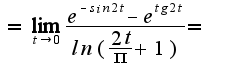 $= \lim_{t \rightarrow 0} \frac{e^{-sin2t}-e^{tg2t}}{ln(\frac{2t}{\pi}+1)}=$
