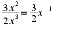 $\frac{3x^2}{2x^3}=\frac{3}{2}x^{-1}$