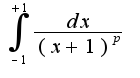 $\int_{-1}^{+1}\frac{dx}{(x+1)^p}$