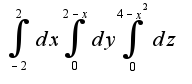 $\int_{-2}^{2}dx\int_{0}^{2-x}dy\int_{0}^{4-x^2}dz$