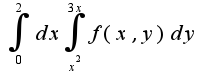 $\int_{0}^{2}dx \int_{x^2}^{3x}f(x,y)dy$