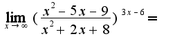 $\lim_{x\rightarrow \infty}(\frac{x^2-5x-9}{x^2+2x+8})^{3x-6}=$
