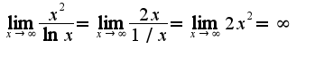 $\lim_{x\rightarrow \infty}\frac{x^2}{\ln x}=\lim_{x\rightarrow \infty}\frac{2x}{1/x}=\lim_{x\rightarrow \infty}2x^2=\infty$