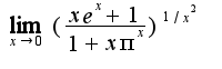 $\lim_{x\rightarrow 0}(\frac{xe^{x}+1}{1+x\pi^{x}})^{1/x^2}$