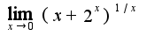 $\lim_{x\rightarrow 0}(x+2^x)^{1/x}$