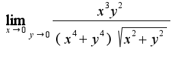 $\lim_{x\rightarrow 0}_{y\rightarrow 0}\frac{x^3y^2}{(x^4+y^4)\sqrt{x^2+y^2}}$