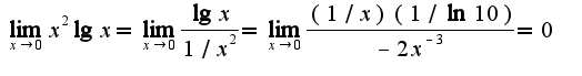 $\lim_{x\rightarrow 0}x^2\lg x=\lim_{x\rightarrow 0}\frac{\lg x}{1/x^2}=\lim_{x\rightarrow 0}\frac{(1/x)(1/\ln 10)}{-2x^{-3}}=0$