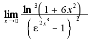 $\lim_{x \to 0} \frac{{{{\ln }^3}\left( {1 + 6{x^2}} \right)}}{{{{\left( {{\epsilon ^{2{x^3}}} - 1} \right)}^2}}}$