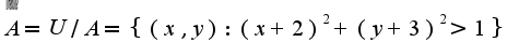 $\overline{A}=U/A=\{(x,y):(x+2)^2+(y+3)^2>1\}$