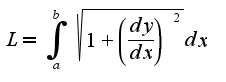 $ L = \int_a^b \sqrt {1 + \left(\frac {dy} {dx}\right)^2} dx $