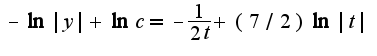$-\ln |y|+\ln c=-\frac{1}{2t}+(7/2)\ln |t|$