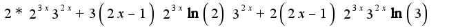 $2*\,{2}^{3\,x}{3}^{2\,x}+3\, \left( 2\,x-1 \right) {2}^{3\,x}\ln \left( 2 \right){3}^{2\,x}+2\, \left( 2\,x-1 \right) {2}^{3\,x}{3}^{2\,x}\ln  \left( 3 \right)$