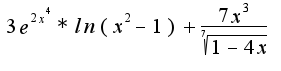 $3e^{2x^4}*ln(x^2-1)+\frac {7x^3} {\sqrt[7]{1-4x}}$