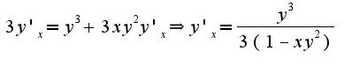$3y'_{x}=y^3+3xy^2y'_{x}\Rightarrow y'_{x}=\frac{y^3}{3(1-xy^2)}$