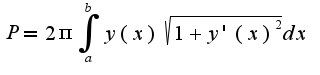 $P=2\pi\int_{a}^{b}y(x)\sqrt{1+y'(x)^2}dx$
