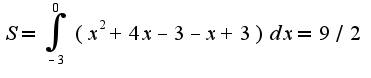 $S=\int_{-3}^{0}(x^2+4x-3-x+3)dx=9/2$