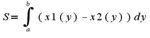 $S=\int_{a}^{b}(x1(y)-x2(y))dy$