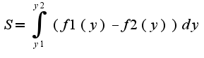 $S=\int_{y1}^{y2}(f1(y)-f2(y))dy$