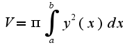 $V=\pi\int_{a}^{b}y^2(x)dx$