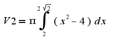 $V2=\pi\int_{2}^{2\sqrt{2}}(x^2-4)dx$