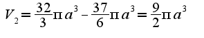 $V_{2}=\frac{32}{3}\pi a^{3}-\frac{37}{6}\pi a^{3}=\frac{9}{2}\pi a^{3}$