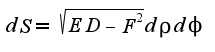 $dS=\sqrt{ED-F^2}d\rho d\phi$