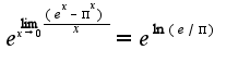 $e^{\lim_{x\rightarrow0}\frac{(e^x-\pi^x)}{x}}=e^{\ln(e/\pi)}$