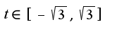 $t\in[-\sqrt{3},\sqrt{3}]$