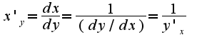 $x'_{y}=\frac{dx}{dy}=\frac{1}{(dy/dx)}=\frac{1}{y'_{x}}$