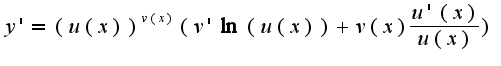 $y'=(u(x))^{v(x)}(v'\ln(u(x))+v(x)\frac{u'(x)}{u(x)})$
