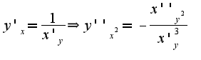 $y'_{x}=\frac{1}{x'_{y}}\Rightarrow y''_{x^2}=-\frac{x''_{y^2}}{x'_{y}^3}$