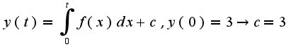 $y(t)=\int_{0}^{t}f(x)dx+c, y(0)=3\rightarrow c=3$