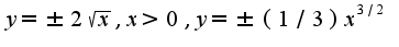 $y=\pm 2\sqrt{x},x>0,y=\pm(1/3)x^{3/2}$