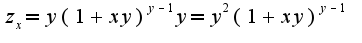 $z_{x}=y(1+xy)^{y-1}y=y^2(1+xy)^{y-1}$