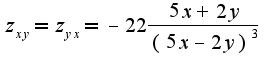 $z_{xy}=z_{yx}=-22\frac{5x+2y}{(5x-2y)^3}$