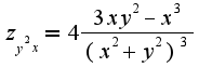 $z_{y^{2}x}=4\frac{3xy^2-x^3}{(x^2+y^2)^3}$